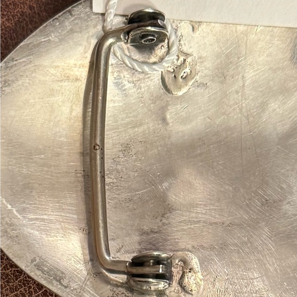 Silver Oval Belt Buckle with Coral and Turquoise Stones - Picture 4 of 6